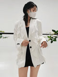Solid Elegant Blazers For Women Notched Long Sleeve Patchwork Lace Single Breasted Coats Female Fashion Clothes