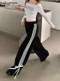 Harajuku Wide Leg Pants for Women Fashion Bandage Bow Straight Pantalon Femme High Waist Casual Streetwear Y2k Trousers-Outfit