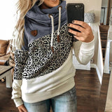 Leopard Print Sweatshirts Women Casual Turtleneck Long Sleeve Hoodies Fashion Drawstring Patchwork Female Pullovers