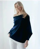 Autumn Winter Sweaters Full Sleeve Women Tops Solid Slash Neck Casual Loose Knitted Pullovers Regular Slim Fit Splice-Outfit