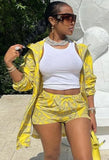 Casual Print Long Jacket and Matching Shorts