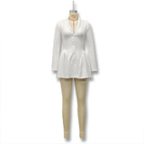 Women's Autumn And Winter Explosion Of Pure Color Long Sleeves Sexy Deep V-Neck Suit Dress