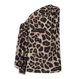Fashion Satin Blouses Women Sexy Off Shoulder Long Sleeve Party Tops Casual Vintage Leopard Print Elegant Work
