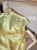 Chinese Style Oblique Cardigan Button Jacquard Sleeveless Shirt Women 2024 Summer National Style Retro Foreign Style Improved Cheongsam Blouse-Outfit
