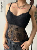 Back Butterfly Shape Cute Lace Cami Top Sleeveless V Neck Sexy Party Tank Tops For Women See Through Rave Club