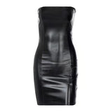 Toloer Women's 2024 New Sexy Chest Slim Slim Hip Women's PU Dress Nightclub Wear-Outfit