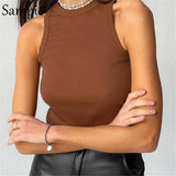 Underwear 2021 Summer Ribbed Knitted Sexy Square Collar White Crop Tops Casual Women Off Shoulder Tank