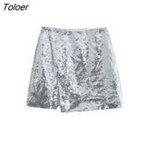 Women Fashion High Waist Sequined Split Slim Mini Skirt Faldas Mujer Female Chic Casual Button Up Party Vestidos