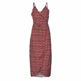 Women Bohemia V-neck Spaghetti Strap Floral Print Ethnic Autumn Beach Boho Long Dress Retro Vestidos Boho Maxi