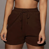 Solid Sportswear 2 Two Piece Sets Women 2021 Crop Top And Drawstring Shorts Matching Suits Summer Athleisure Outfits