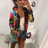 Colorful Long Jacket Casual Tie Dyeing Zipper Loose Hooded Sweatshirts Autumn Winter Outwear Full Sleeve Pocket