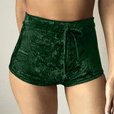 S-XL women velvet drawstring shorts plus size casual high waist 2018 winter sexy skinny booty shorts