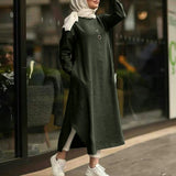 ZANZEA 2022 Kaftan Muslim Maxi Dress Women's Islamic Sundress Long Sleeve Vestidos Female Casual Solid Robe