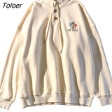 POLO Collar Letters Print Oversized Sweatshirt Women for Teen Girls Harajuku New Spring Korean Kawaii Clothes