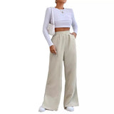 Autumn And Winter New Women's High-Waisted Slacks Solid Color Corduroy Splicing Open Trousers