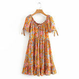 Women's Gold Tea Flower Chest With Short-Sleeved Dress