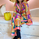 Toloer 2024 Women's Print Long Sleeve Shirt Ethnic Style Trousers Casual Fashion