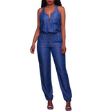Summer Jumpsuit Women Solid V Neck Denim Overalls Female Pocket Sleeveless Jeans Rompers §ܧà§ާҧڧߧ֧٧à§ß §ا֧ߧã§ܧڧÛ