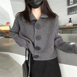 Sweater Women's Lazy Lapel Knitted Cardigan Women's Autumn And Winter New Long-Sleeved Loose Fashion Big Button Jacket-Outfit