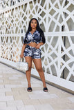 Summer Streetwear 2 Two Piece Set Beach Rave Outfits For Women Crop Top Baggy Shorts Bathing Suits Print Matching