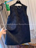 New Chinese Jacquard Pendant Black Satin Vest A-Shaped Dress For Children In Spring 2024-Outfit