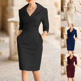 And Winter Fashion Women's High-Necked Long-Sleeved Splicing Strap To Close The Waist-Repair Temperament Solid-Colored Dress