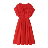 Summer New Women's Folding Shoulder Short-Sleeved Fan Flute Long