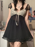 Patchwork Lace Cute Y2K Chiffon Dresses Women Square Collar Elegant Grunge Fairycore Clothes Ruffles Short A Line