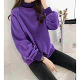 Turtleneck Hoodies Women Plus Velvet Warm Harajuku Printed Pullovers Tops Womens Oversize Patchwork Leisure Chic