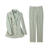 New Elegant Office Work Wear Pant Suits OL 2 Piece Sets Solid Blazer Jacket & Trousers Suit Set