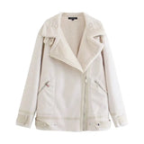Toloer 2023 New Fashion Suede Teddy Brown Woman Jacket Vintage Patchwork PU With Zipper Winter Coat Women Female Outwear Tops 102-1-Outfit