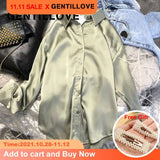 Long Sleeve Chic Blouses Women Korean Harajuku Satin Shirts Oversized Tops 2021 Autumn Simple All-match Tunic