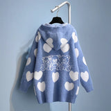 2021 New Korean Kawaii Cartoon Knitted Cardigan Harajuku Love Hooded Coat Cardigan Preppy Style Japanese Women
