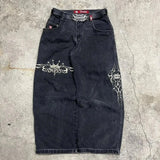 New High Street Hiphop Hip Hop Brand Printed Jeans Men's Straight Baggy Wide-Legged Pants-Outfit