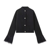 Women's INS Burst Cuff Hair Spliced Cardigan Commuter Sweater Jacket Knitted