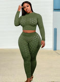 Plus Size Sexy Mesh Dot See Through Long Sleeve Top And Pant 2 Piece