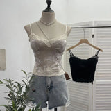 Up The Coat Series Velvet Lace Lace Sling With Chest Pad Wear Vest Top