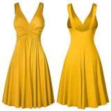 Suspension V-Neck Commuting Mid-Rise Mid-Rise Dress Solid-Colored
