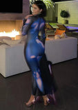 Print Turtleneck Sexy Long Sleeve Bodycon
