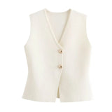 Summer Women's Solid Color Repair Gold Button Knitted Vest Blouse