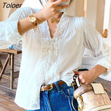 2023 Spring Summer Blouse Shirts Women Long Sleeve Boho White Loose Blouses Shirt Women's Clothing Beach Tops