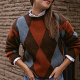 Collar Solid Color Knitted Knitted Head Bat Sleeve Sweater Outside The