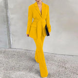 Women Suit Blazers VONDA Ladies Casual Lapel Coats Color Patchwork Autumn Office Formal Long Sleeve Thin Pant Sets no
