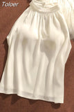 Temperament Ladies Tops Summer Chiffon Women Blouses O-neck Sleeveless White Shirts 2023 Blusas De Mujer Fashion Korean