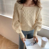 Collar Sweater Female Retro Thicked Autumn And Winter New Korean Version Loose Outside Wear Waist Thin Knitted