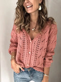 Knitted Sweater Oversize V Neck Sweater Spring Autumn Loose Long Sleeve Lightweight Hollow Out Pullovers Sweaters