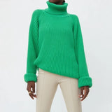 Wixra Women Basic Turtleneck Sweater Warm Thick Loose Pullovers Bright Color Jumper Hot Casual Tops 2021 Autumn