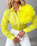 Style Spring And Autumn Women's Dress Three-Dimensional Flower Perspective Drill Shirt-Outfit