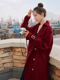 Clothes Women Solid Color Lapel Double Row Button Women's Coat Windbreaker Trench Coat for Women Jackets Female