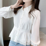 Sleeve White Blouse Ruffles Chiffon Blouse Shirt Women Tops Blouse Women Blusas Mujer De Moda 2021 Women Blouses Blusa